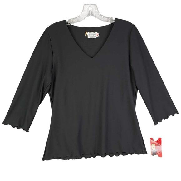 Spanx Top Womens Small Black V Neck Lettuce Edge Shirt Stretch Shape Wear Lining - Picture 2 of 8